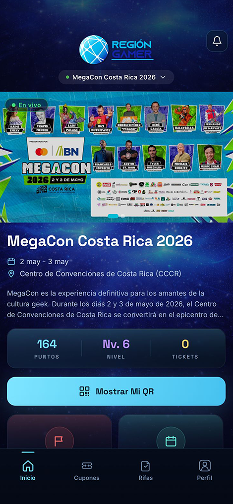 Pantalla principal de Región Gamer